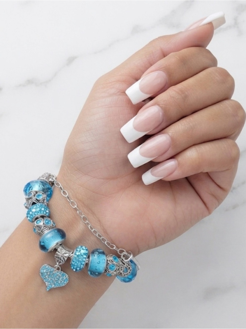 SilverCharm Bracelet Blue Crystal Lock Pandora Style